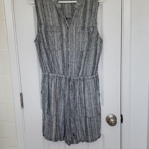 Grey and white striped short romper